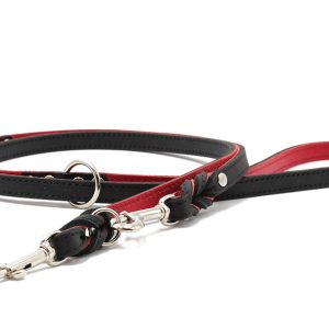 1148 Hundeleine Premium schwarz rot silber