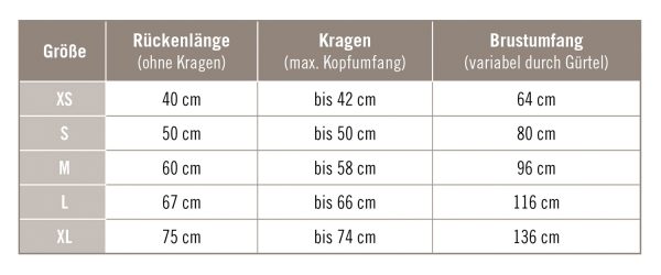 WOL Tabelle Groessen Hundebademantel web