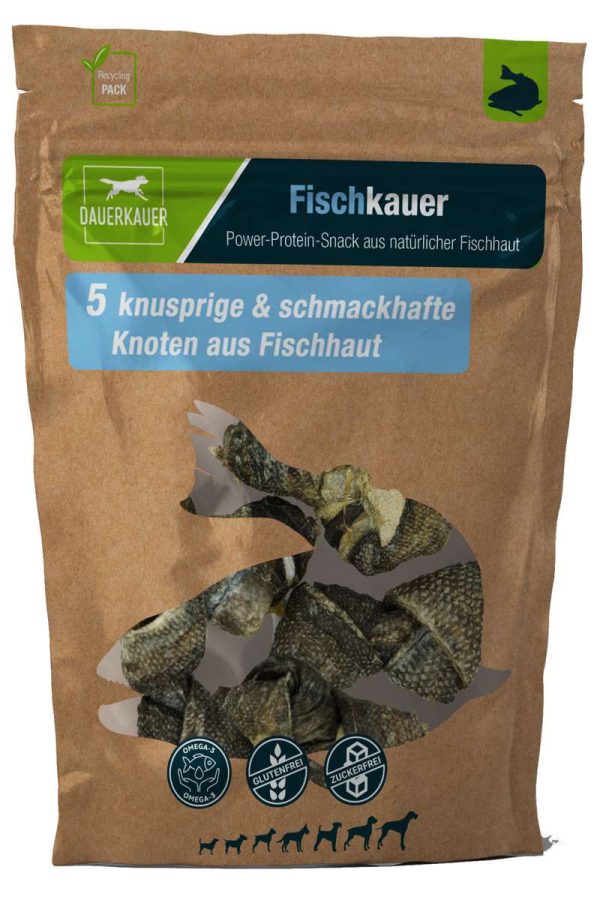 pp Dauerkauer Fischkauer Knoten aus 100 Fischhaut 5 Stueck 70g 18868 1