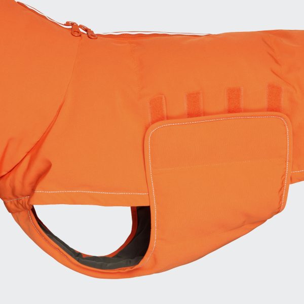 Cloud7 Dog Coat Yukon Neon Orange Detail 2 on grey