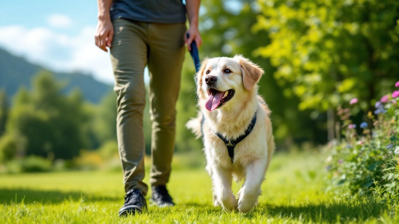 Hund mit Leine im Park in Spardorf.