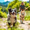 Aktive Hunde mit robuster Leine in der Natur.