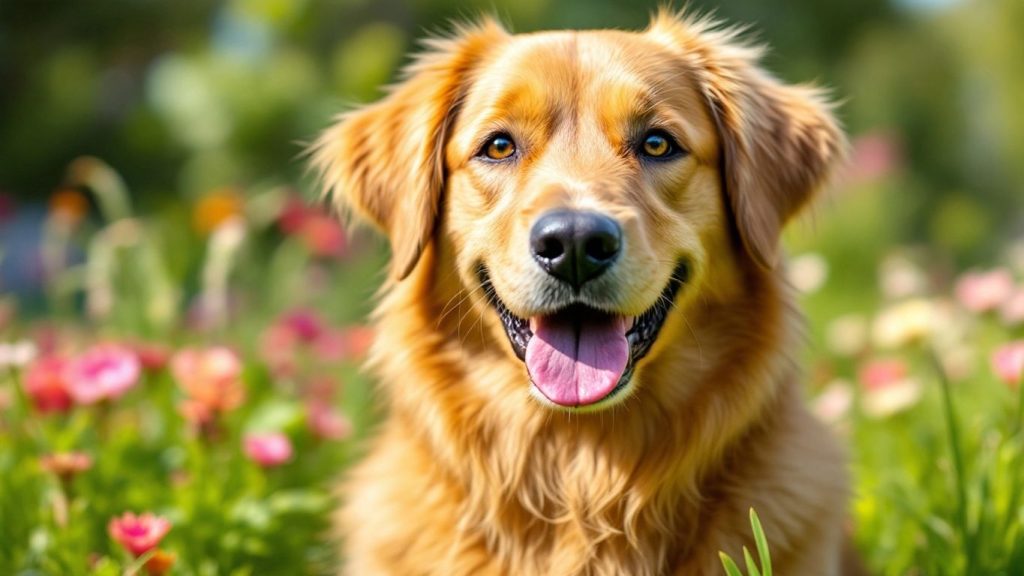 Gesunder Hund mit glänzendem Fell im Freien.