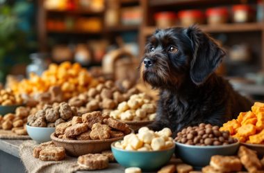 Gesunde Snacks für Hunde in einem Tiergeschäft.