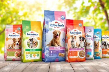 Hundefutter in verschiedenen Sorten für Hunde verschiedener Rassen.